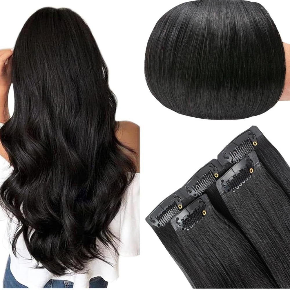 Natural Black Remy Human Hair Clip In 14 inch